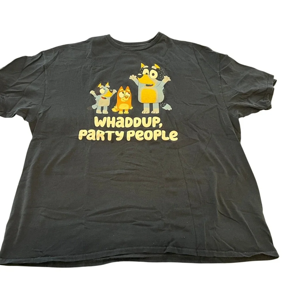 Bluey‎ Whaddup Party People Kids Navy Blue Graphic T-Shirt Size 3T Cotton